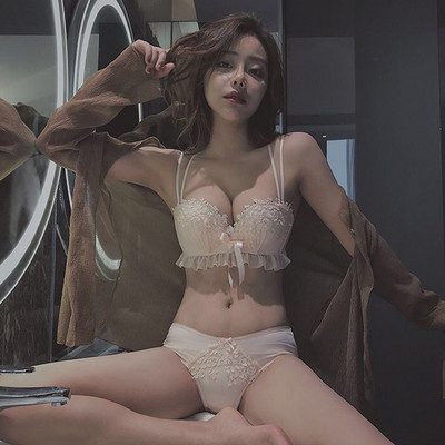 Ensemble Femme 2 Pièces Μαύρο Σετ Σουτιέν χωρίς ραφή και Εσώρουχα Pushup Mesh Ασύρματο Σετ Εσωρούχων Lencería Femenina