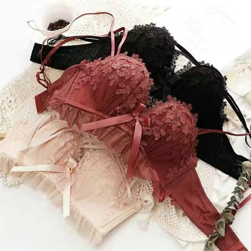 Ensemble Femme 2 Pièces Μαύρο Σετ Σουτιέν χωρίς ραφή και Εσώρουχα Pushup Mesh Ασύρματο Σετ Εσωρούχων Lencería Femenina