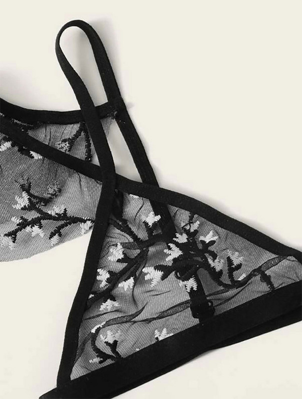 Ženski seksi komplet donjeg rublja Cvjetni vez Prozirno mrežasto donje rublje Perspektivni grudnjak bez leđa Conjunto De Dos Piezas De Moda Para Muje