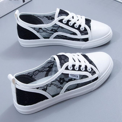 Női fehér Cipők Csipke Légáteresztő nyári diákvászon cipők Lapos cipők Női cipők Lányok Sportcipők Cipők