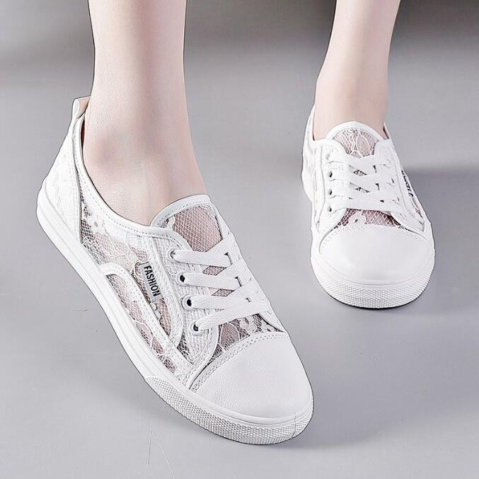 Női fehér Cipők Csipke Légáteresztő nyári diákvászon cipők Lapos cipők Női cipők Lányok Sportcipők Cipők