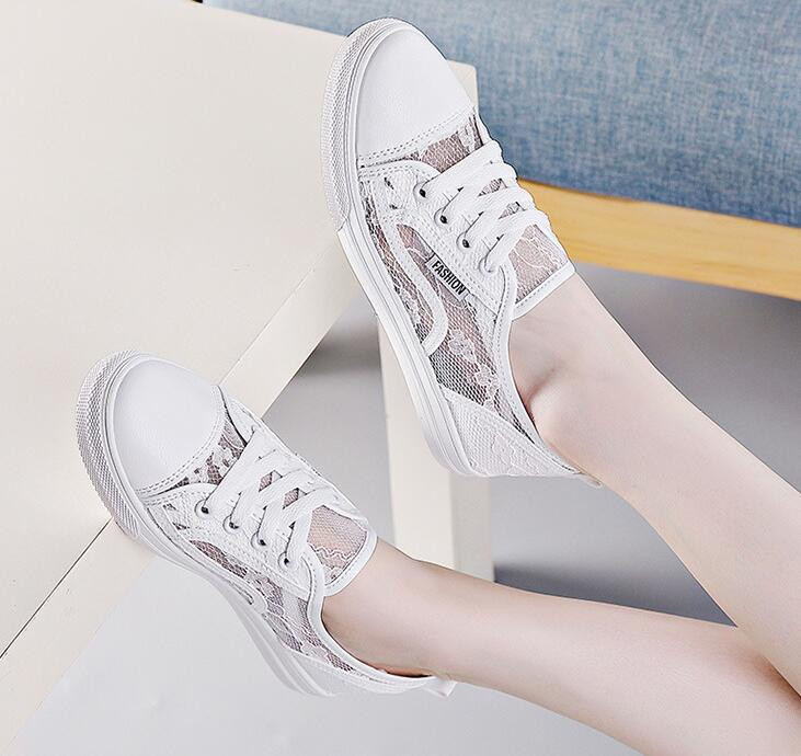 Női fehér Cipők Csipke Légáteresztő nyári diákvászon cipők Lapos cipők Női cipők Lányok Sportcipők Cipők