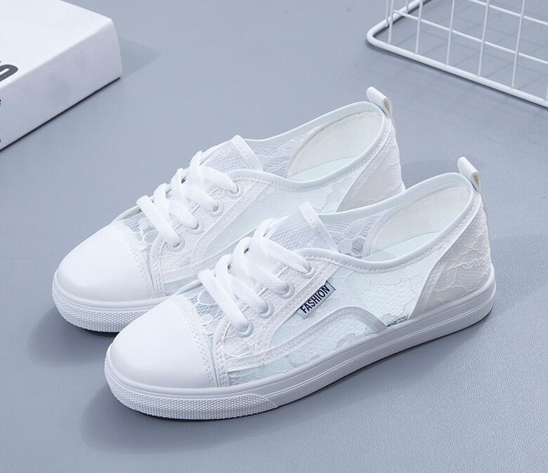 Női fehér Cipők Csipke Légáteresztő nyári diákvászon cipők Lapos cipők Női cipők Lányok Sportcipők Cipők