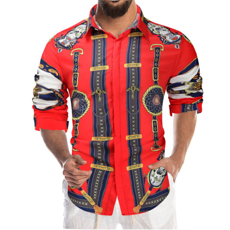 Alkalmi blúz Homme barokk bankett ing Paisley férfi ing Luxus koreai férfi hosszú ujjú nyomtatott ingek Férfi 540