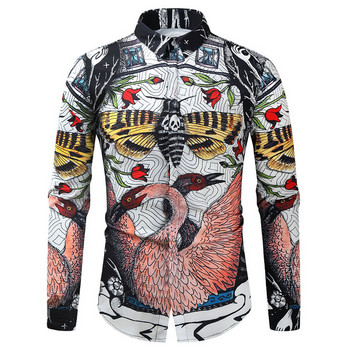 Ежедневна блуза Homme Baroque Banquet Shirt Мъжка риза Paisley Луксозна корейска мъжка риза с принт с дълъг ръкав Men Slim Fit