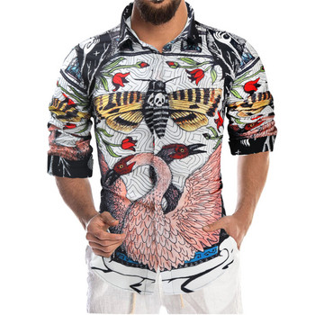 Ежедневна блуза Homme Baroque Banquet Shirt Мъжка риза Paisley Луксозна корейска мъжка риза с принт с дълъг ръкав Men Slim Fit