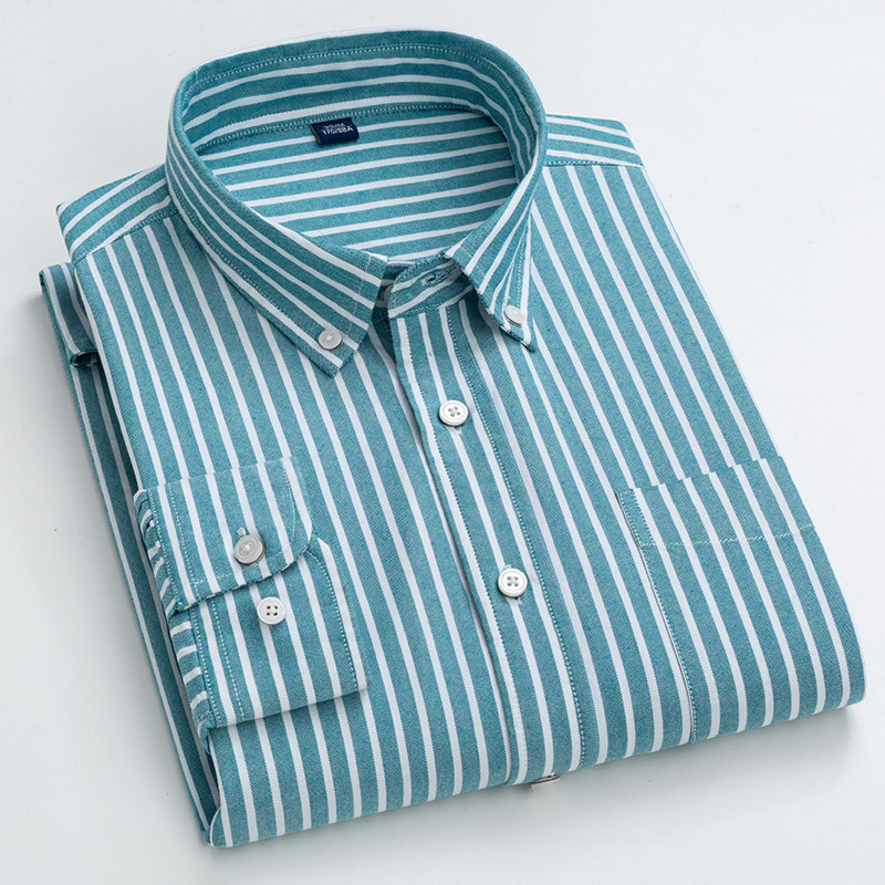 Medvilniniai Oksfordo marškiniai vyrams ilgomis rankovėmis, laisvalaikio verslo vyriški languoti marškiniai dryžuoti įprasto prigludimo madinga vyriška marškinėlių kišenė