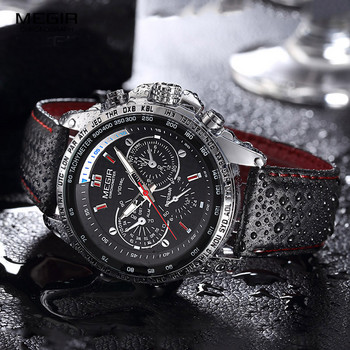 Megir Най-добрата марка спортни мъжки часовници Луксозни кварцови мъжки часовници Модни ежедневни черни часовници с каишка Pu с голям циферблат Erkek Saat 1010