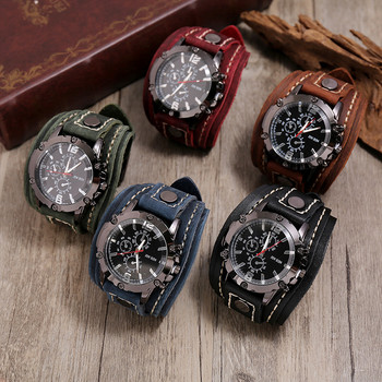 Винтидж ретро мъжки часовник луксозен ръчен часовник кварцов ръчен часовник моден син стъклен пънк стил мъжки часовник гривна Relogio Masculino
