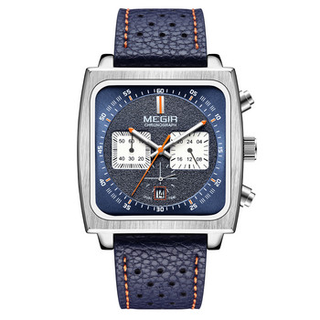 Ανδρικά ανδρικά ρολόγια μόδας μπλε δερμάτινο κορυφαίας επωνυμίας Luxury τετράγωνο καντράν Chronograph Military Quartz ρολόγια για άνδρες με ημερομηνία 24 ωρών