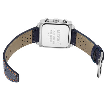 MEGIR моден син кожен часовник мъжки топ марка луксозен квадратен циферблат хронограф военни кварцови часовници за мъже с дата 24 часа