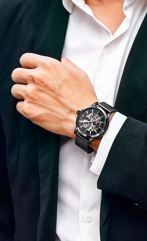 UTHAI H06 Mehāniskais vīriešu pulkstenis Vienkāršs vīriešu modes ūdensizturīgs pulkstenis Automātiski oriģinālas kustības mehāniskie pulksteņi