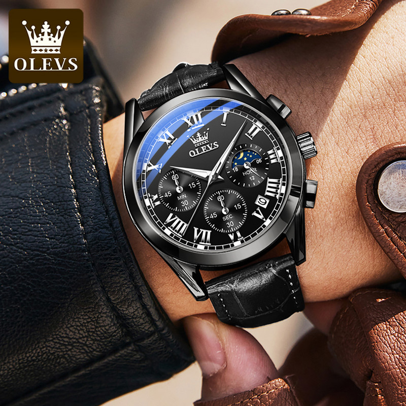 Ανδρικά ρολόγια OLEVS 2871 Καφέ δερμάτινο Κορυφαίο εμπορικό σήμα Luxury Date Αδιάβροχο φωτεινό χρονογράφος χαλαζίας ανδρικό ρολόι Relogio Masculino
