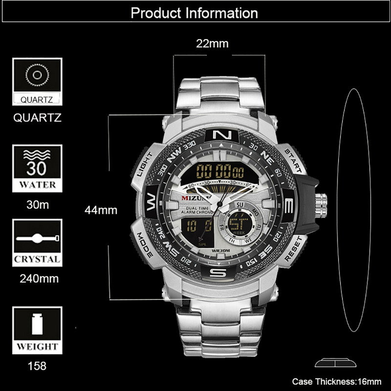 MIZUMS vyriški sportiniai laikrodžiai Prabangūs kvarciniai laikrodžiai, plieninis dirželis, vandeniui atsparus karinis skaitmeninis rankinis laikrodis Relogio Masculino