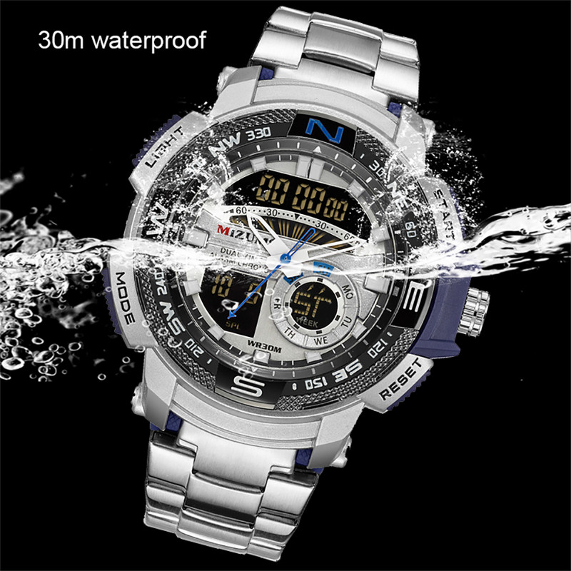 MIZUMS vyriški sportiniai laikrodžiai Prabangūs kvarciniai laikrodžiai, plieninis dirželis, vandeniui atsparus karinis skaitmeninis rankinis laikrodis Relogio Masculino