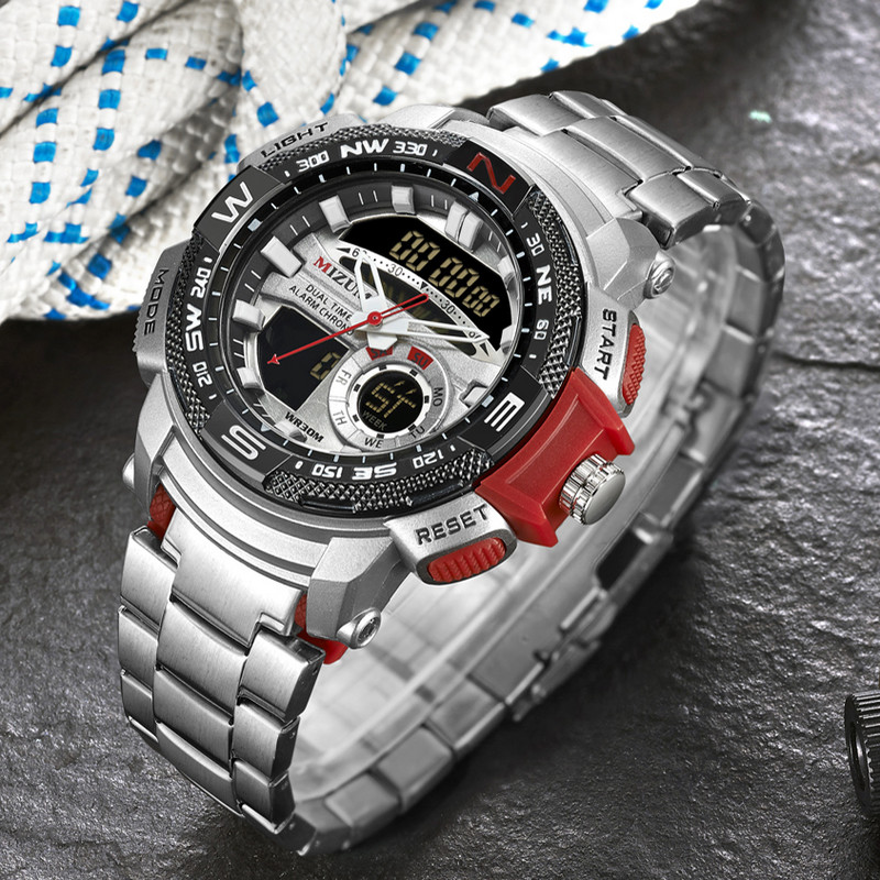 MIZUMS vyriški sportiniai laikrodžiai Prabangūs kvarciniai laikrodžiai, plieninis dirželis, vandeniui atsparus karinis skaitmeninis rankinis laikrodis Relogio Masculino