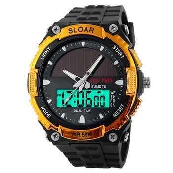 1 τεμ. Ψηφιακό ρολόι με οθόνη LED Dual Time Fashion Solar ρολόγια αδιάβροχα 44 mm Υποστήριξη ρολογιού 5 χρωμάτων Φως φόντου