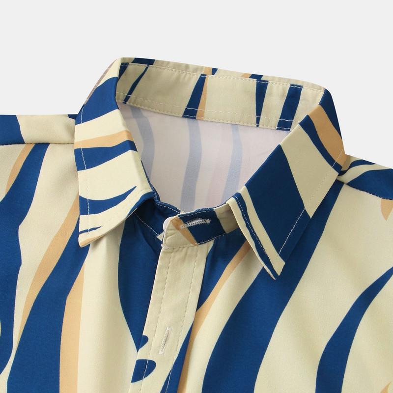 Vīriešu svītraini pludmales krekli Ikdienišķa poga ar īsām piedurknēm Havajiešu Aloha krekls Vīriešu Harajuku Streetwear Sociālais krekls Vīriešu krekls