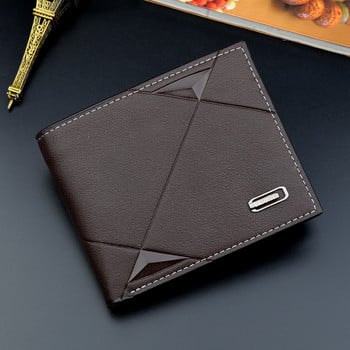 Мъжки къс двоен сгъваем изкуствена кожа Masculina Billetera Credit ID Card Holder Wallet Billfold Purse Clutch Solid Hombre Business Slim