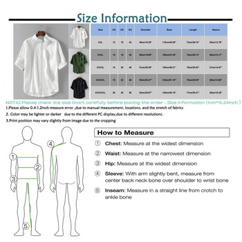 Мъжка лятна риза с изправена яка и къс ръкав Памучно ленено копче Свободни едноцветни торбести горнища Мъжки пуловери Блуза #g3