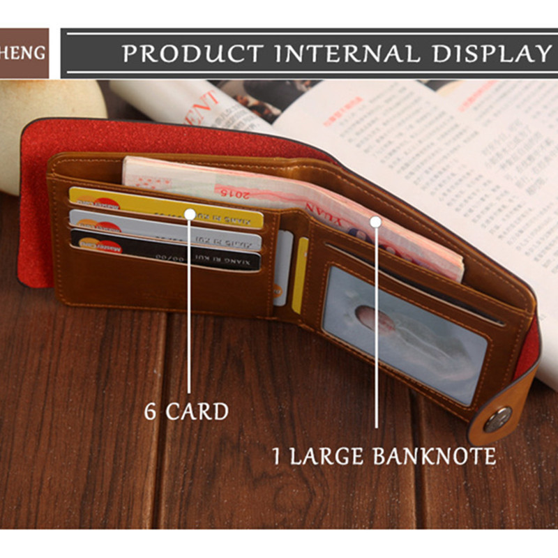 Класически винтидж ловец с принт Мъжки портфейл с двойна сгъвка от изкуствена кафява кожа, куха чанта с голям капацитет, държач за карти за мъже, нов