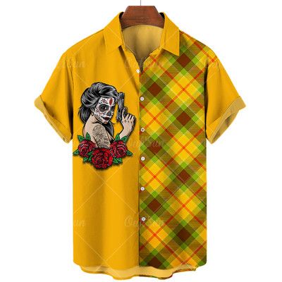 2022. gada vasaras jauns vīriešu galvaskausa krekls ar apdruku Havaju salu atloks, ar vienu pogu, modes ikdienas pludmales krekls, lielizmēra 5 XL liela izmēra