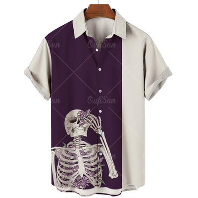 2022. gada vasaras jauns vīriešu galvaskausa krekls ar apdruku Havaju salu atloks, ar vienu pogu, modes ikdienas pludmales krekls, lielizmēra 5 XL liela izmēra