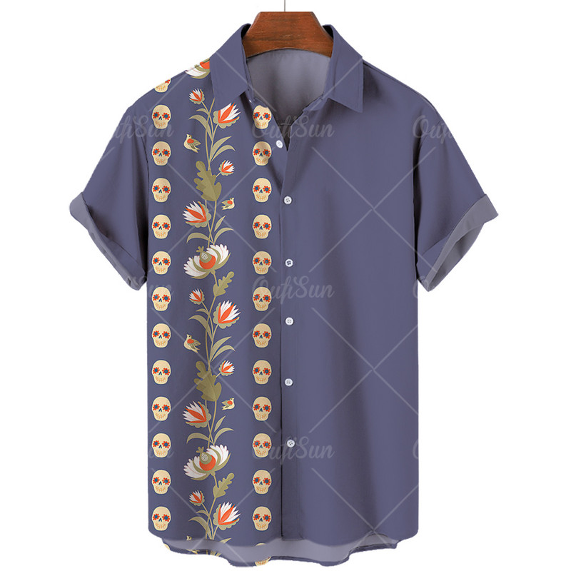 2022. gada vasaras jauns vīriešu galvaskausa krekls ar apdruku Havaju salu atloks, ar vienu pogu, modes ikdienas pludmales krekls, lielizmēra 5 XL liela izmēra