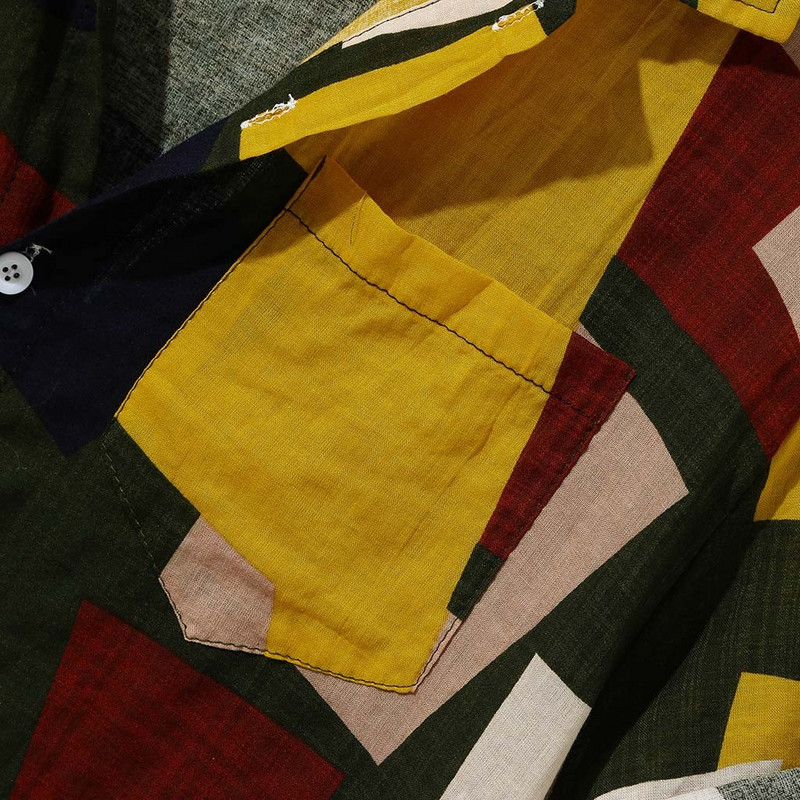 Hawaii ing pamut férfi rövid ujjú geometriai nyomat színes blokk nyári strand alkalmi férfi ing XXL nagy méretű hawaii ing