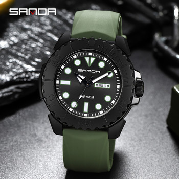 Марка SANDA Луксозни нови мъжки силиконови спортни ръчни часовници 50M Водоустойчив календар с дата Бизнес кварцови часовници Relogio Masculino