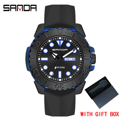 SANDA Brand Luxury New Ανδρικό αθλητικό ρολόι καρπού σιλικόνης 50M αδιάβροχο ημερολόγιο ημερομηνίας Επαγγελματικά ρολόγια χαλαζία Relogio Masculino
