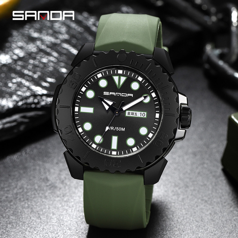 SANDA Brand Luxury New Ανδρικό αθλητικό ρολόι καρπού σιλικόνης 50M αδιάβροχο ημερολόγιο ημερομηνίας Επαγγελματικά ρολόγια χαλαζία Relogio Masculino