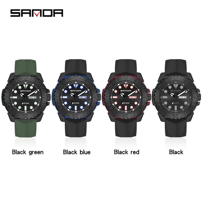 SANDA Brand Luxury New Ανδρικό αθλητικό ρολόι καρπού σιλικόνης 50M αδιάβροχο ημερολόγιο ημερομηνίας Επαγγελματικά ρολόγια χαλαζία Relogio Masculino