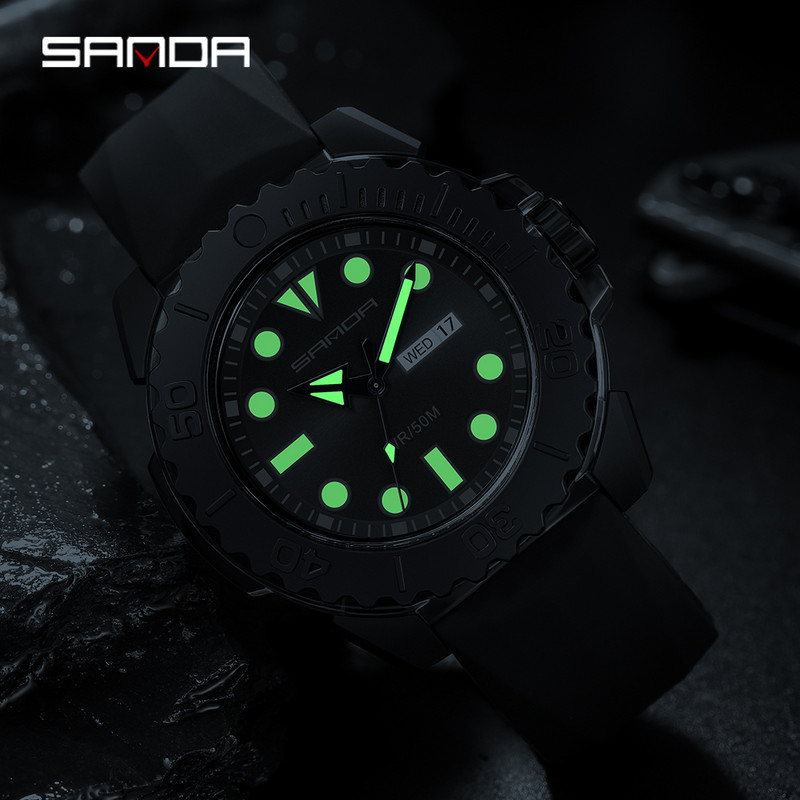 SANDA Brand Luxury New Ανδρικό αθλητικό ρολόι καρπού σιλικόνης 50M αδιάβροχο ημερολόγιο ημερομηνίας Επαγγελματικά ρολόγια χαλαζία Relogio Masculino