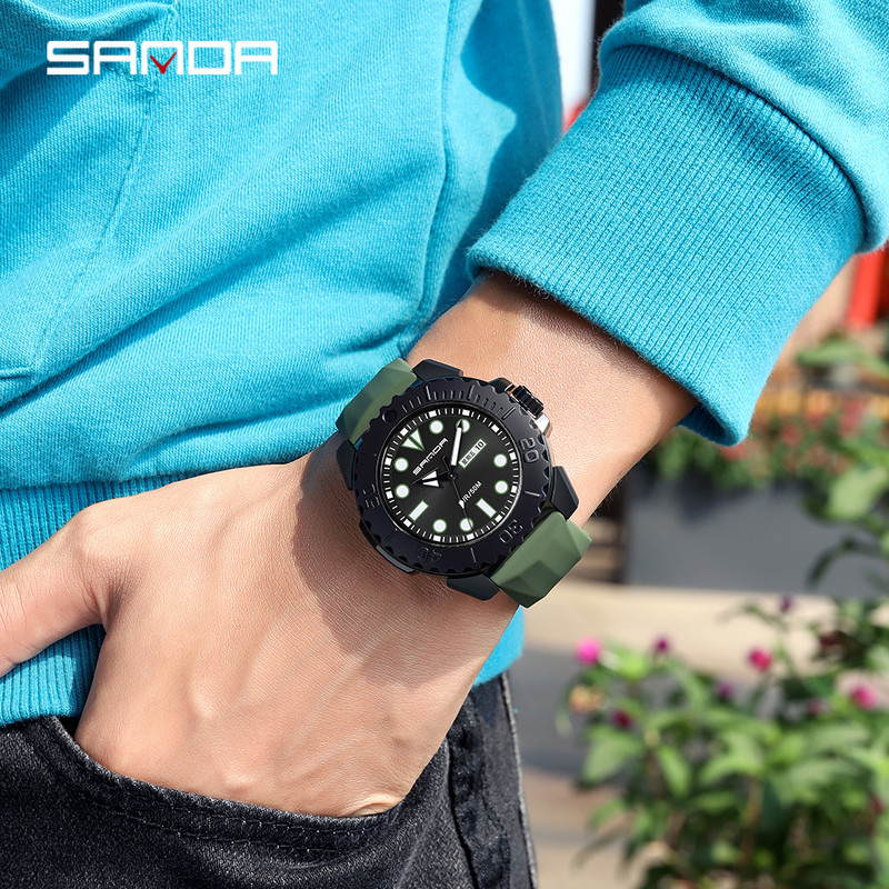 SANDA Brand Luxury New Ανδρικό αθλητικό ρολόι καρπού σιλικόνης 50M αδιάβροχο ημερολόγιο ημερομηνίας Επαγγελματικά ρολόγια χαλαζία Relogio Masculino