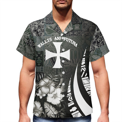 2022 polinéz törzs Wallis és Futuna virág Harajuku nyári férfi ing, nyomott szürke ing