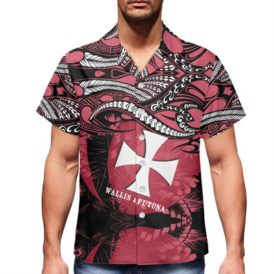 2022 polinéz törzs Wallis és Futuna virág Harajuku nyári férfi ing, nyomott szürke ing