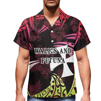 2022 polinéz törzs Wallis és Futuna virág Harajuku nyári férfi ing, nyomott szürke ing