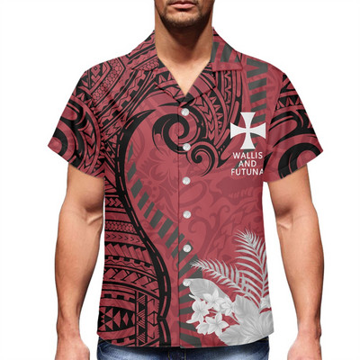 2022 polinéz törzs Wallis és Futuna virág Harajuku nyári férfi ing, nyomott szürke ing