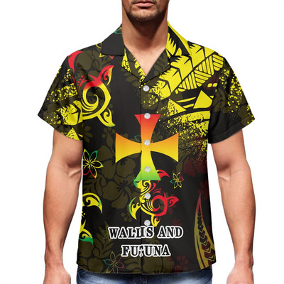 2022 polinéz törzs Wallis és Futuna virág Harajuku nyári férfi ing, nyomott szürke ing