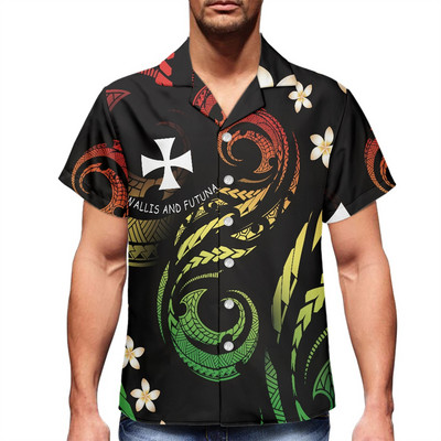 2022 polinéz törzs Wallis és Futuna virág Harajuku nyári férfi ing, nyomott szürke ing