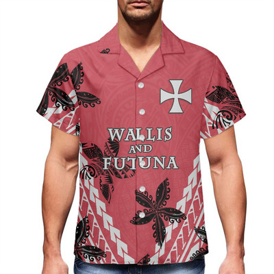 2022 polinéz törzs Wallis és Futuna virág Harajuku nyári férfi ing, nyomott szürke ing
