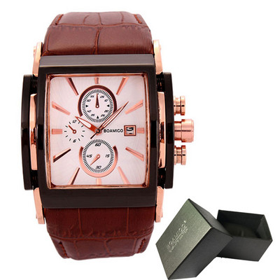 BOAMIGO férfi kvarc órák homlok bőr szíj automatikus randi óra férfi divat alkalmi analóg nagy férfi karórák relogio masculino