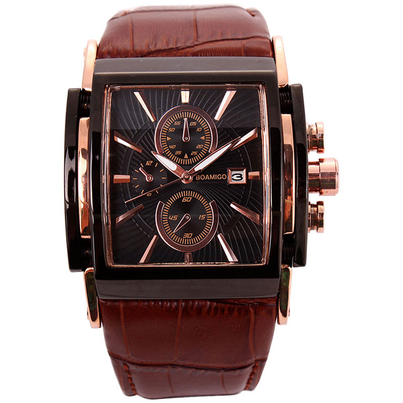 BOAMIGO férfi kvarc órák homlok bőr szíj automatikus randi óra férfi divat alkalmi analóg nagy férfi karórák relogio masculino