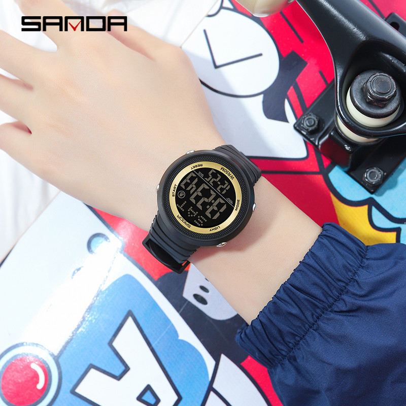 Sanda Big Dial digitālais pulkstenis Zaļie LED elektroniskie pulksteņi Modes tendence Vīriešu pulkstenis Luksuss sievietēm Montre Sport Homme 2022