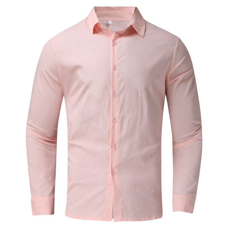 Vasaras vīriešu krekli Kokvilnas lina vienkrāsains ikdienišķs brīvs krekls ar garām piedurknēm apkakles krekli vīriešu apakšmalas pludmales krekli 2022. g.