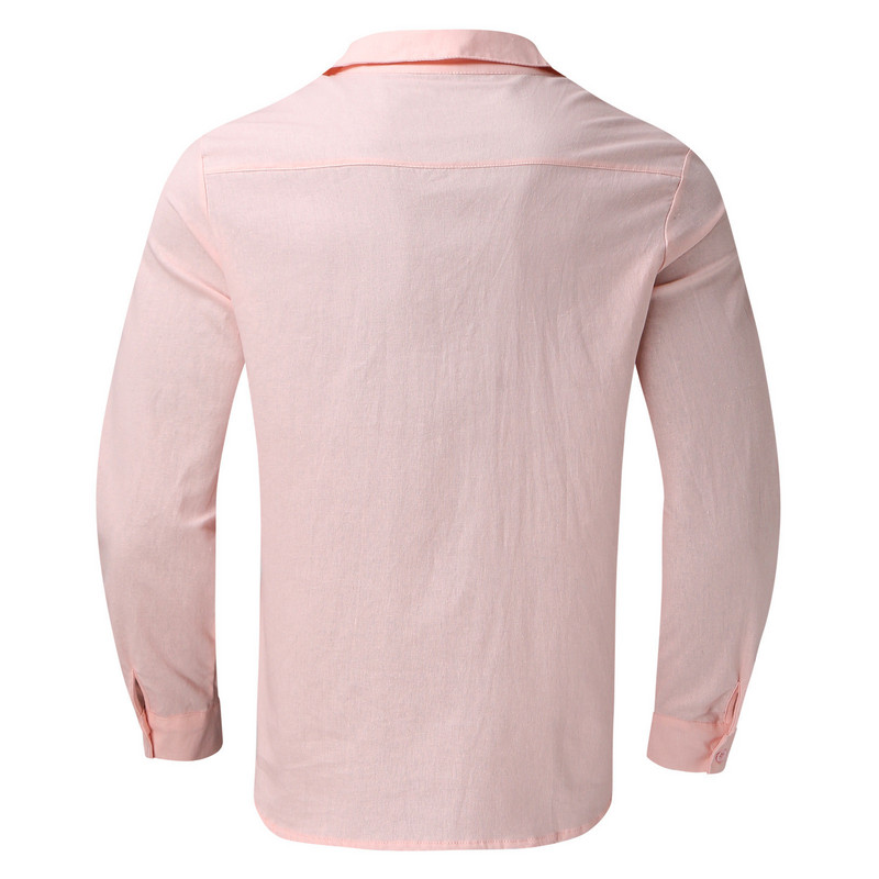 Vasaras vīriešu krekli Kokvilnas lina vienkrāsains ikdienišķs brīvs krekls ar garām piedurknēm apkakles krekli vīriešu apakšmalas pludmales krekli 2022. g.