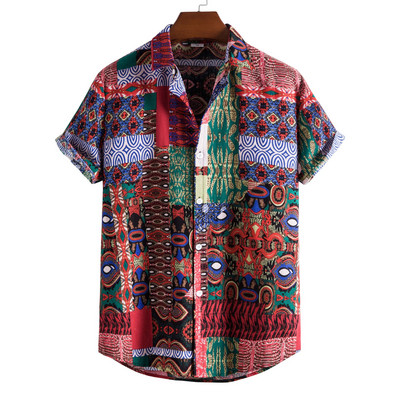 Muške lanene košulje na kopčanje Hipsterske havajske košulje s vintage cvjetnim printom Muške ljetne košulje za plažu kratkih rukava Chemise Homme XXL