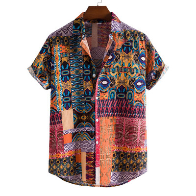 Muške lanene košulje na kopčanje Hipsterske havajske košulje s vintage cvjetnim printom Muške ljetne košulje za plažu kratkih rukava Chemise Homme XXL