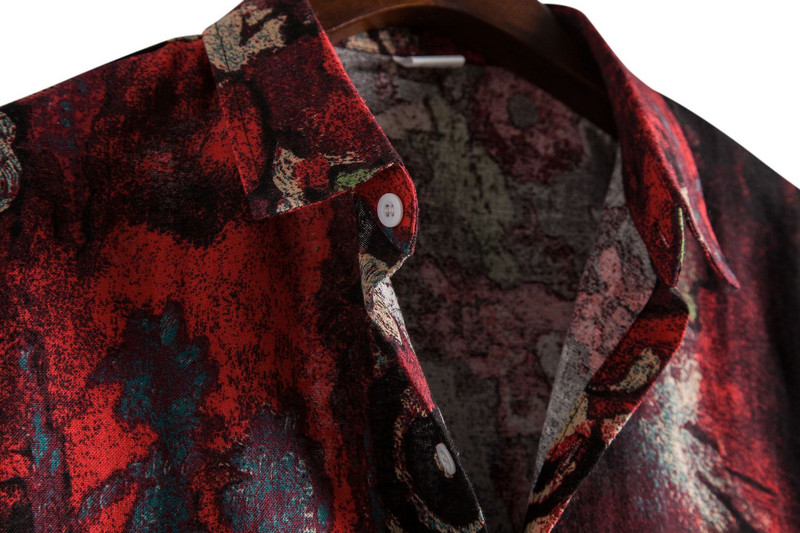 Muške lanene košulje na kopčanje Hipsterske havajske košulje s vintage cvjetnim printom Muške ljetne košulje za plažu kratkih rukava Chemise Homme XXL